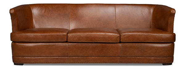 Sarreid Mcmillan Distilled Leather Sofa In Rich Havana Brown With Antique Brass Nail Head Accents Brown  54087