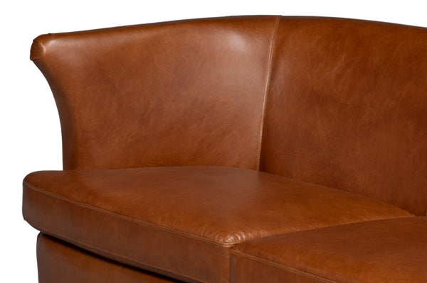 Sarreid Mcmillan Distilled Leather Sofa In Rich Havana Brown With Antique Brass Nail Head Accents Brown  54087