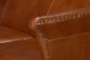Sarreid Mcmillan Distilled Leather Sofa In Rich Havana Brown With Antique Brass Nail Head Accents Brown  54087