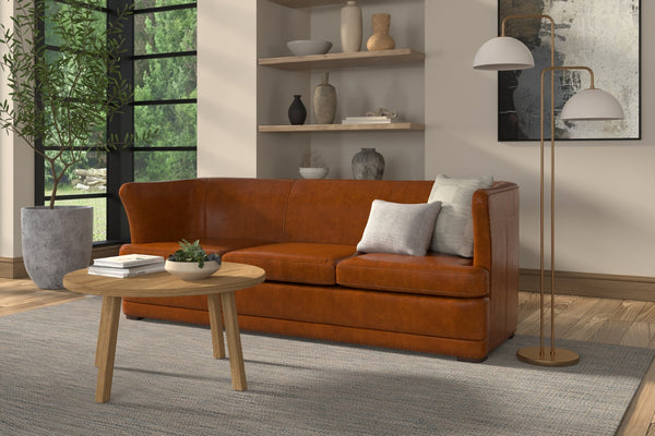 Sarreid Mcmillan Distilled Leather Sofa In Rich Havana Brown With Antique Brass Nail Head Accents Brown  54087