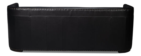 Sarreid Mcmillan Distilled Leather Sofa In Onyx Black With Antique Brass Nail Head - Luxurious Comfort! Black  54088