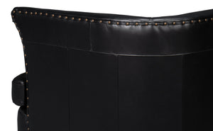 Sarreid Mcmillan Distilled Leather Sofa In Onyx Black With Antique Brass Nail Head - Luxurious Comfort! Black  54088