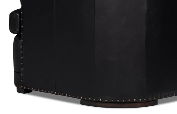Sarreid Mcmillan Distilled Leather Sofa In Onyx Black With Antique Brass Nail Head - Luxurious Comfort! Black  54088