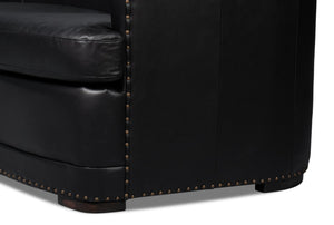 Sarreid Mcmillan Distilled Leather Sofa In Onyx Black With Antique Brass Nail Head - Luxurious Comfort! Black  54088
