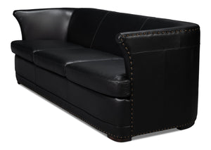 Sarreid Mcmillan Distilled Leather Sofa In Onyx Black With Antique Brass Nail Head - Luxurious Comfort! Black  54088