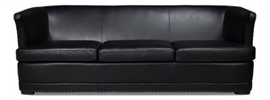 Sarreid Mcmillan Distilled Leather Sofa In Onyx Black With Antique Brass Nail Head - Luxurious Comfort! Black  54088