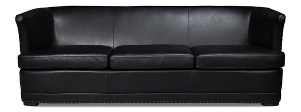 Sarreid Mcmillan Distilled Leather Sofa In Onyx Black With Antique Brass Nail Head - Luxurious Comfort! Black  54088