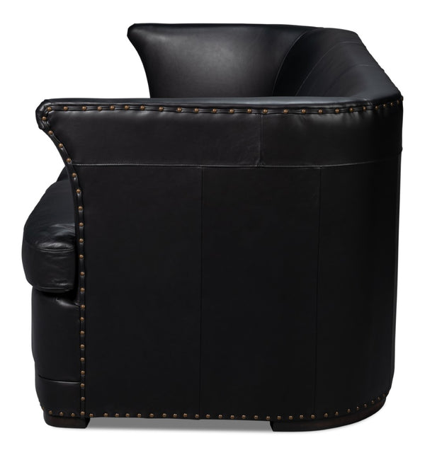 Sarreid Mcmillan Distilled Leather Sofa In Onyx Black With Antique Brass Nail Head - Luxurious Comfort! Black  54088
