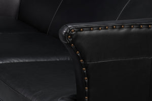 Sarreid Mcmillan Distilled Leather Sofa In Onyx Black With Antique Brass Nail Head - Luxurious Comfort! Black  54088