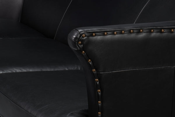 Sarreid Mcmillan Distilled Leather Sofa In Onyx Black With Antique Brass Nail Head - Luxurious Comfort! Black  54088
