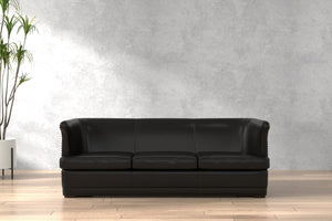 Sarreid Mcmillan Distilled Leather Sofa In Onyx Black With Antique Brass Nail Head - Luxurious Comfort! Black  54088