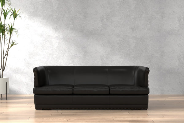 Sarreid Mcmillan Distilled Leather Sofa In Onyx Black With Antique Brass Nail Head - Luxurious Comfort! Black  54088