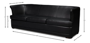 Sarreid Mcmillan Distilled Leather Sofa In Onyx Black With Antique Brass Nail Head - Luxurious Comfort! Black  54088