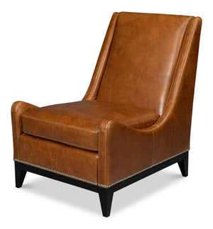 Sarreid Brandy Accent Chair - Stylish Cuba Brown Leather With Elegant Wood Frame For Modern Interiors Brown  54089