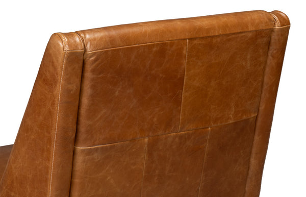 Sarreid Brandy Accent Chair - Stylish Cuba Brown Leather With Elegant Wood Frame For Modern Interiors Brown  54089