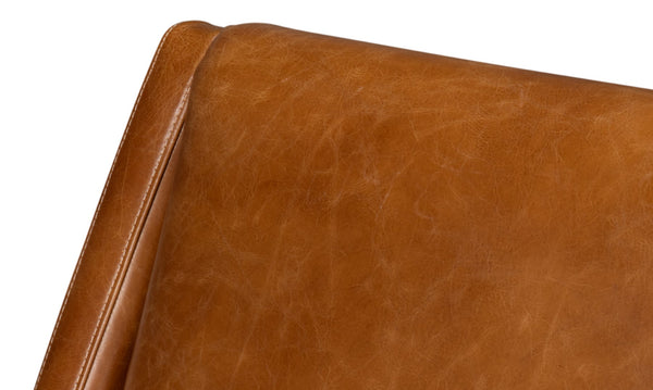 Sarreid Brandy Accent Chair - Stylish Cuba Brown Leather With Elegant Wood Frame For Modern Interiors Brown  54089