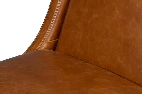 Sarreid Brandy Accent Chair - Stylish Cuba Brown Leather With Elegant Wood Frame For Modern Interiors Brown  54089