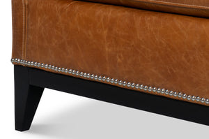 Sarreid Brandy Accent Chair - Stylish Cuba Brown Leather With Elegant Wood Frame For Modern Interiors Brown  54089