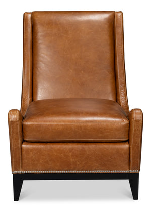Sarreid Brandy Accent Chair - Stylish Cuba Brown Leather With Elegant Wood Frame For Modern Interiors Brown  54089