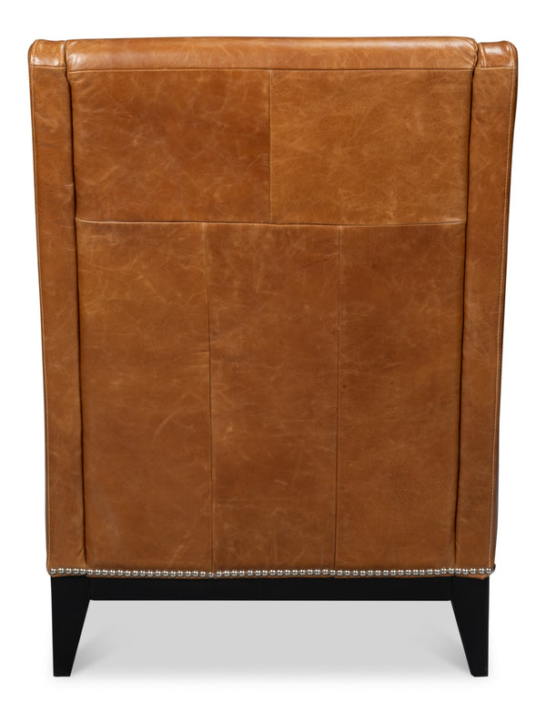 Sarreid Brandy Accent Chair - Stylish Cuba Brown Leather With Elegant Wood Frame For Modern Interiors Brown  54089
