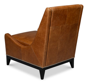 Sarreid Brandy Accent Chair - Stylish Cuba Brown Leather With Elegant Wood Frame For Modern Interiors Brown  54089