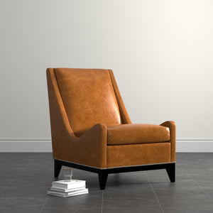 Sarreid Brandy Accent Chair - Stylish Cuba Brown Leather With Elegant Wood Frame For Modern Interiors Brown  54089