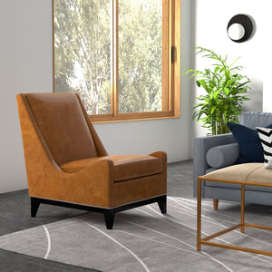 Sarreid Brandy Accent Chair - Stylish Cuba Brown Leather With Elegant Wood Frame For Modern Interiors Brown  54089