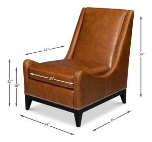 Sarreid Brandy Accent Chair - Stylish Cuba Brown Leather With Elegant Wood Frame For Modern Interiors Brown  54089
