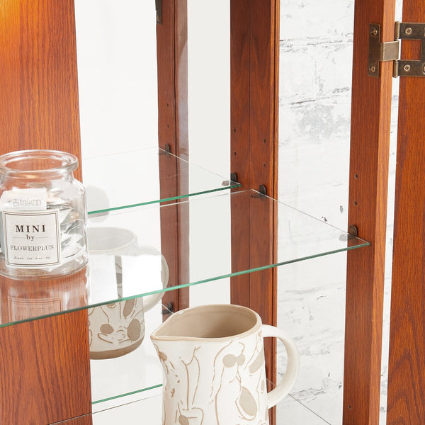 English Elm 2 Doors Curio Cabinet with Mirrored Back, Tempered Glass, Adjustable Shelves, Lighted Display, Dark Oak Finish (98) W2275P300143
