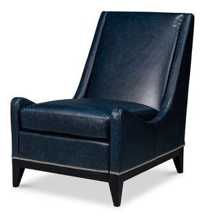 Sarreid Brandy Accent Chair - Luxurious Chateau Blue Leather With Elegant Wood Frame For Stylish Living Spaces Blue  54090