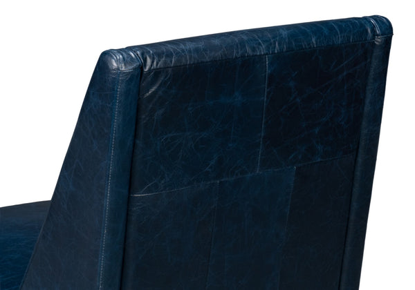 Sarreid Brandy Accent Chair - Luxurious Chateau Blue Leather With Elegant Wood Frame For Stylish Living Spaces Blue  54090