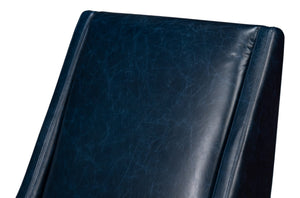 Sarreid Brandy Accent Chair - Luxurious Chateau Blue Leather With Elegant Wood Frame For Stylish Living Spaces Blue  54090