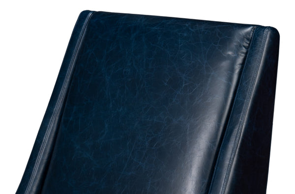 Sarreid Brandy Accent Chair - Luxurious Chateau Blue Leather With Elegant Wood Frame For Stylish Living Spaces Blue  54090