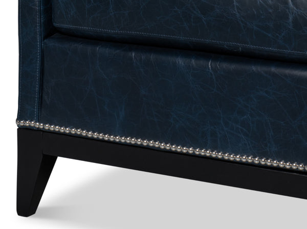 Sarreid Brandy Accent Chair - Luxurious Chateau Blue Leather With Elegant Wood Frame For Stylish Living Spaces Blue  54090