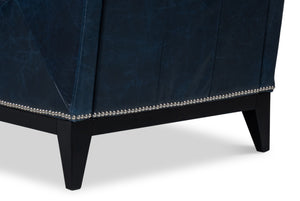 Sarreid Brandy Accent Chair - Luxurious Chateau Blue Leather With Elegant Wood Frame For Stylish Living Spaces Blue  54090