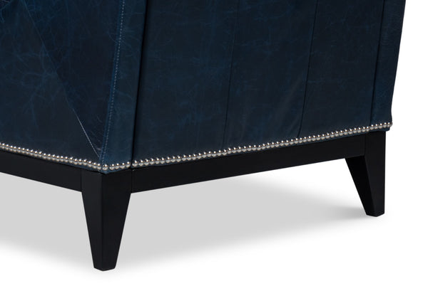 Sarreid Brandy Accent Chair - Luxurious Chateau Blue Leather With Elegant Wood Frame For Stylish Living Spaces Blue  54090