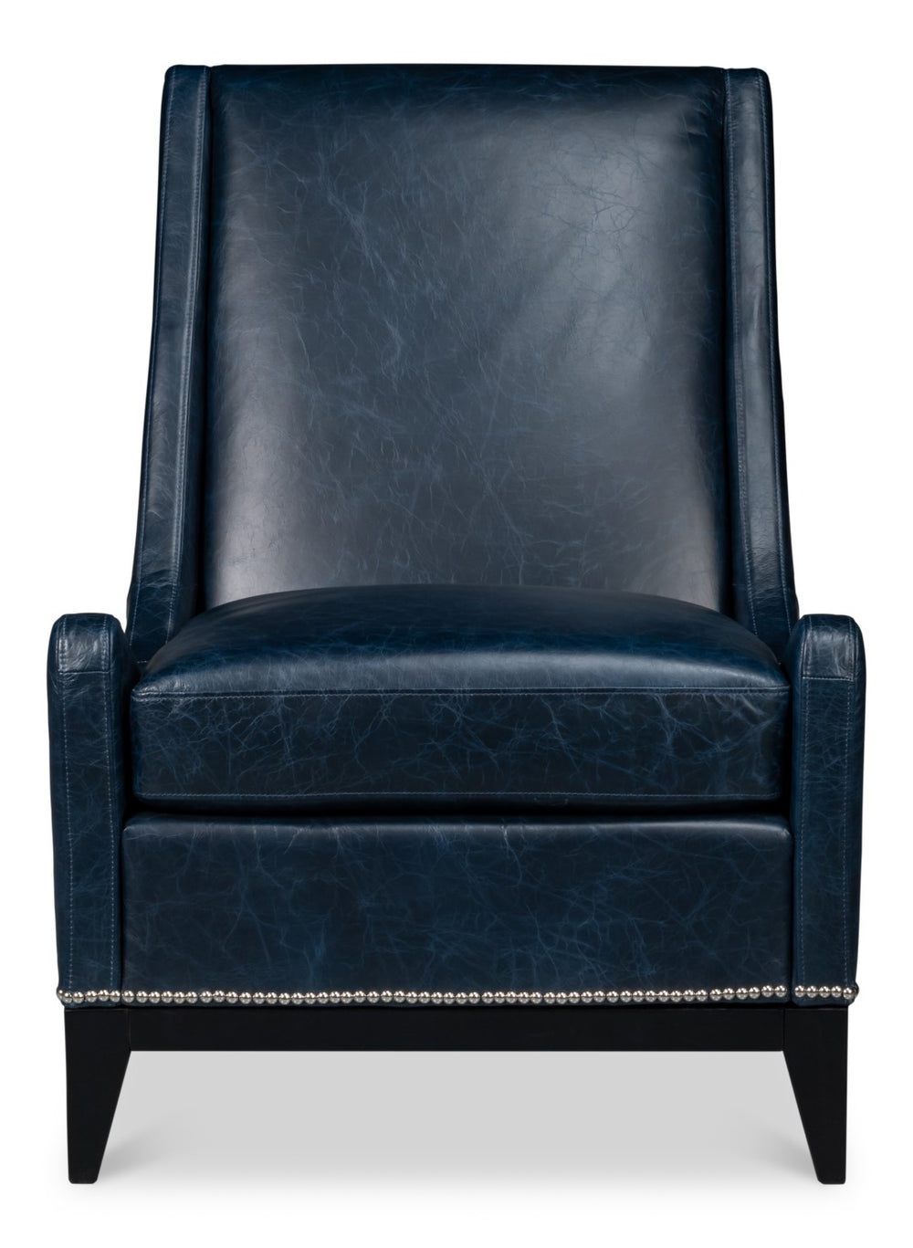 Sarreid Brandy Accent Chair - Luxurious Chateau Blue Leather With Elegant Wood Frame For Stylish Living Spaces Blue  54090