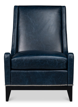Sarreid Brandy Accent Chair - Luxurious Chateau Blue Leather With Elegant Wood Frame For Stylish Living Spaces Blue  54090