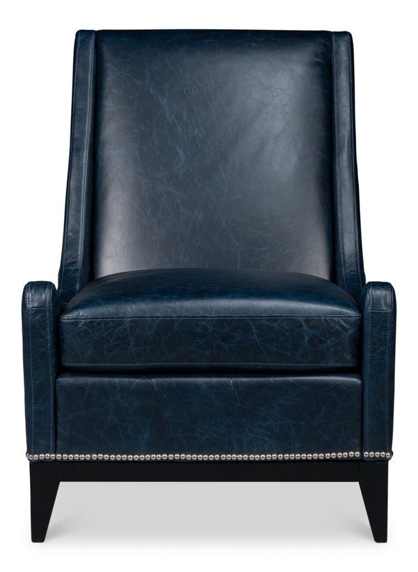 Sarreid Brandy Accent Chair - Luxurious Chateau Blue Leather With Elegant Wood Frame For Stylish Living Spaces Blue  54090