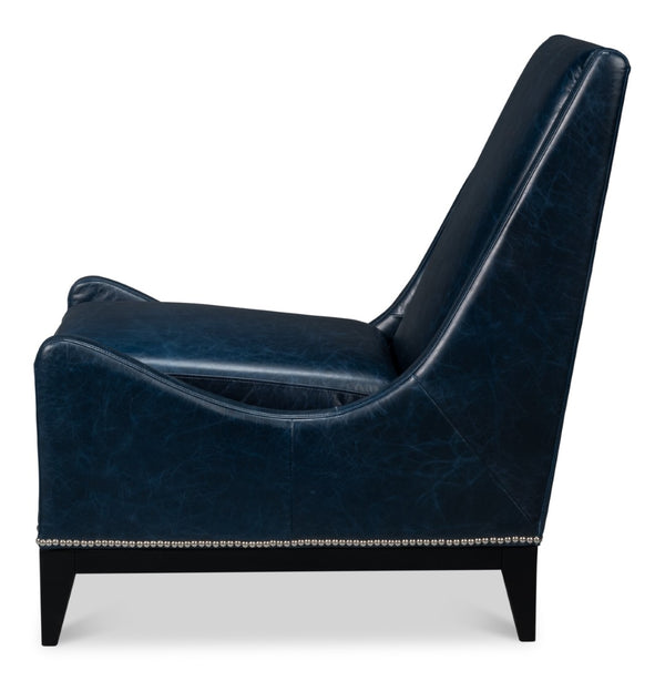 Sarreid Brandy Accent Chair - Luxurious Chateau Blue Leather With Elegant Wood Frame For Stylish Living Spaces Blue  54090