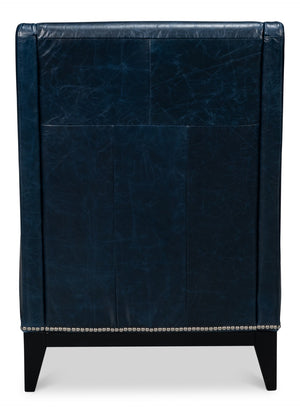 Sarreid Brandy Accent Chair - Luxurious Chateau Blue Leather With Elegant Wood Frame For Stylish Living Spaces Blue  54090