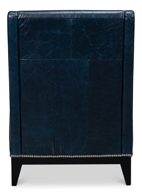 Sarreid Brandy Accent Chair - Luxurious Chateau Blue Leather With Elegant Wood Frame For Stylish Living Spaces Blue  54090