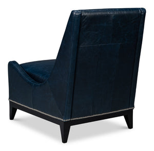 Sarreid Brandy Accent Chair - Luxurious Chateau Blue Leather With Elegant Wood Frame For Stylish Living Spaces Blue  54090