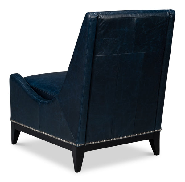 Sarreid Brandy Accent Chair - Luxurious Chateau Blue Leather With Elegant Wood Frame For Stylish Living Spaces Blue  54090