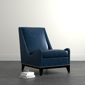 Sarreid Brandy Accent Chair - Luxurious Chateau Blue Leather With Elegant Wood Frame For Stylish Living Spaces Blue  54090