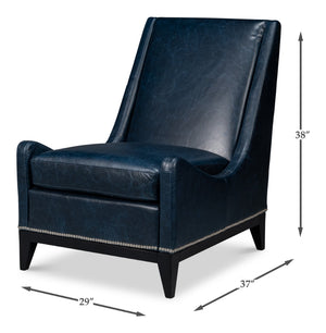 Sarreid Brandy Accent Chair - Luxurious Chateau Blue Leather With Elegant Wood Frame For Stylish Living Spaces Blue  54090