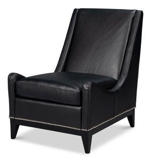 Sarreid Brandy Accent Chair - Luxurious Onyx Black Leather With Stylish Wood Accents For Modern Decor Black  54091