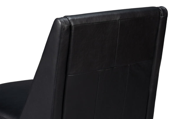 Sarreid Brandy Accent Chair - Luxurious Onyx Black Leather With Stylish Wood Accents For Modern Decor Black  54091