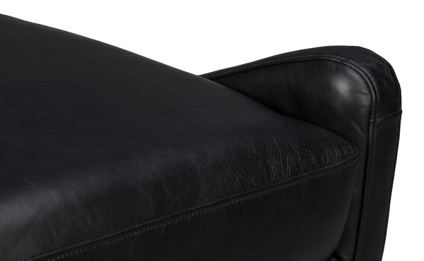 Sarreid Brandy Accent Chair - Luxurious Onyx Black Leather With Stylish Wood Accents For Modern Decor Black  54091