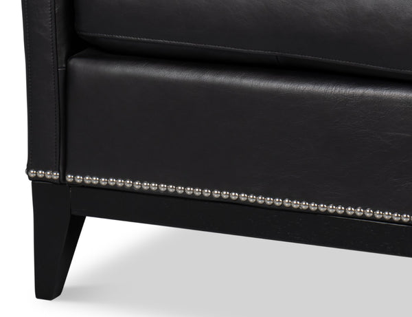 Sarreid Brandy Accent Chair - Luxurious Onyx Black Leather With Stylish Wood Accents For Modern Decor Black  54091